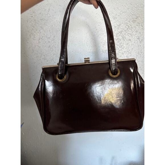 Vintage Brown Mansy Vinyl Hand Purse - Picture 2 of 11